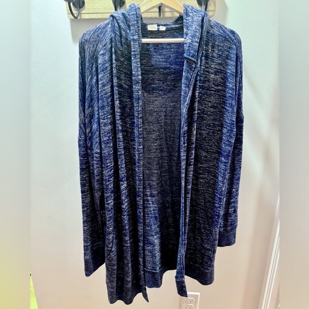 GAP Softspun Navy/Denim Hooded Open Front Cardigan Size L Loungewear